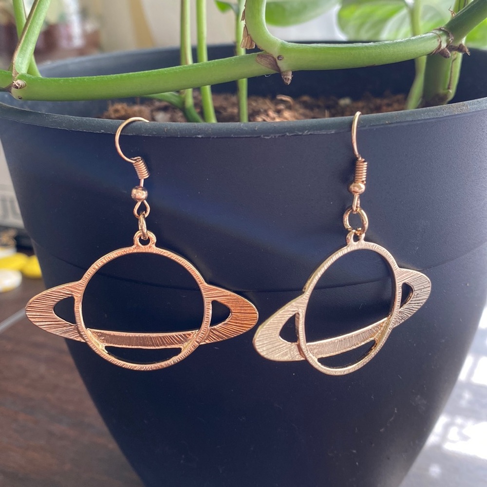 Gold Planet Dangle Earrings